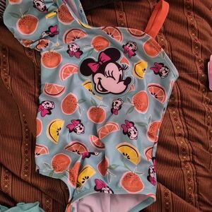 Minnie Mouse Citrus Print One-Piece Swimsuit - Aqua & Coral